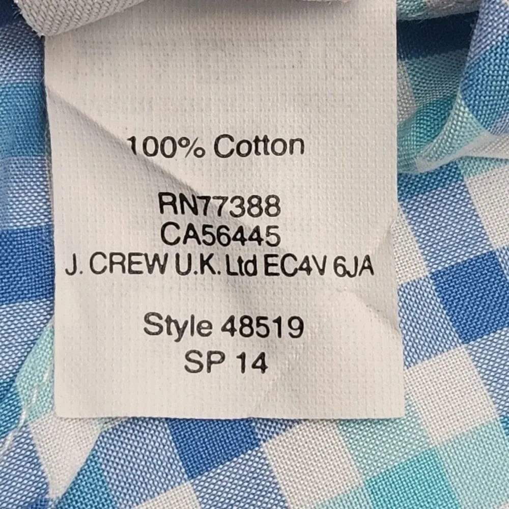 J Crew Shirt 120s 2-Ply Blue White Check Plaid Men Sz XL Button Long Slv Cotton